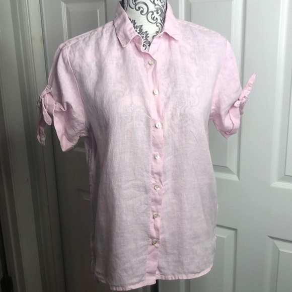 Cynthia Rowley Button Up Pink Linen Sleeve Tie New Retro - Picture 1 of 5